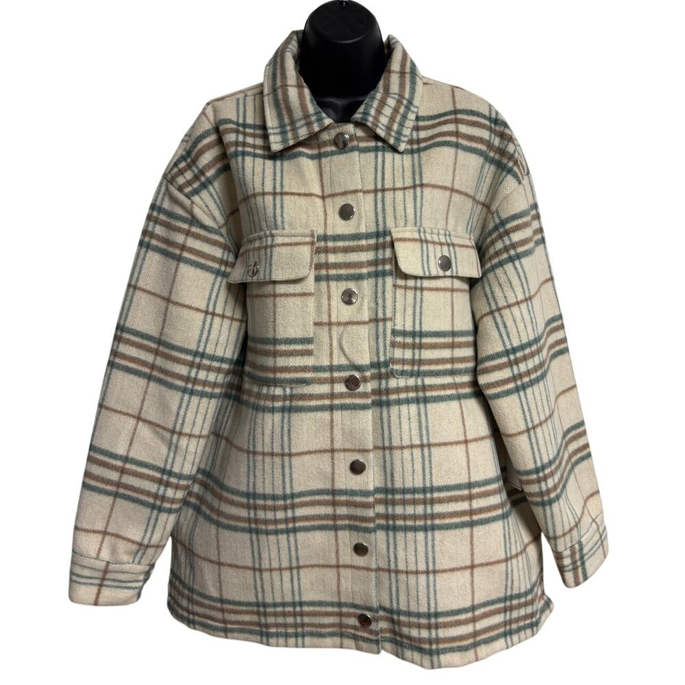Forever 21 Plus Size Shacket Plaid 0X Tan Long Sleeve Coat Jacket Collar New